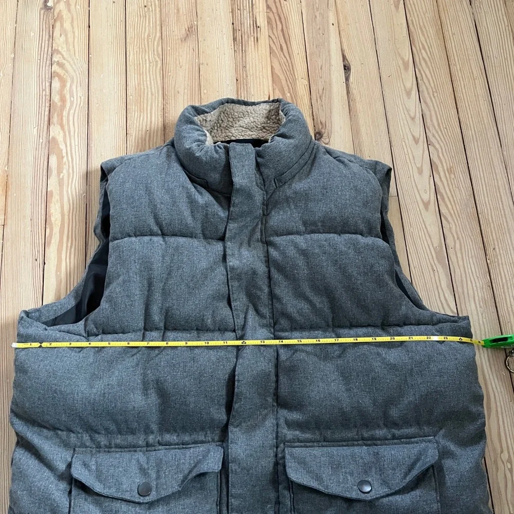 Old Navy Mens Puffer Vest Sherpa‎ Lined Collar Gray Padded Full Zip Pockets XL
